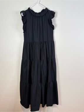 Chepe Italy Cotton Ruffle Maxi Dress Size Small Black